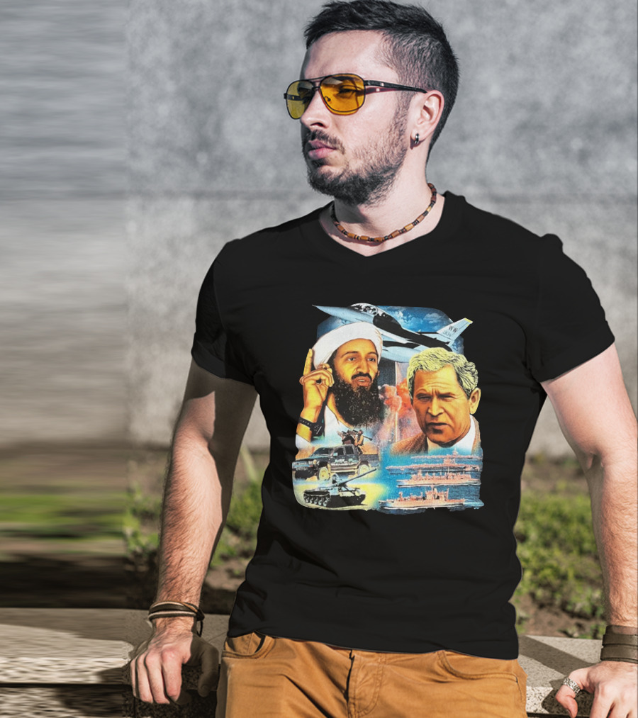 911 Vintage Rap Osama Bin Laden George Warplanes Tanks Ships T-Shirt