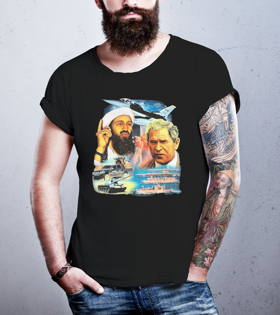 911 Vintage Rap Osama Bin Laden George Warplanes Tanks Ships T-Shirt