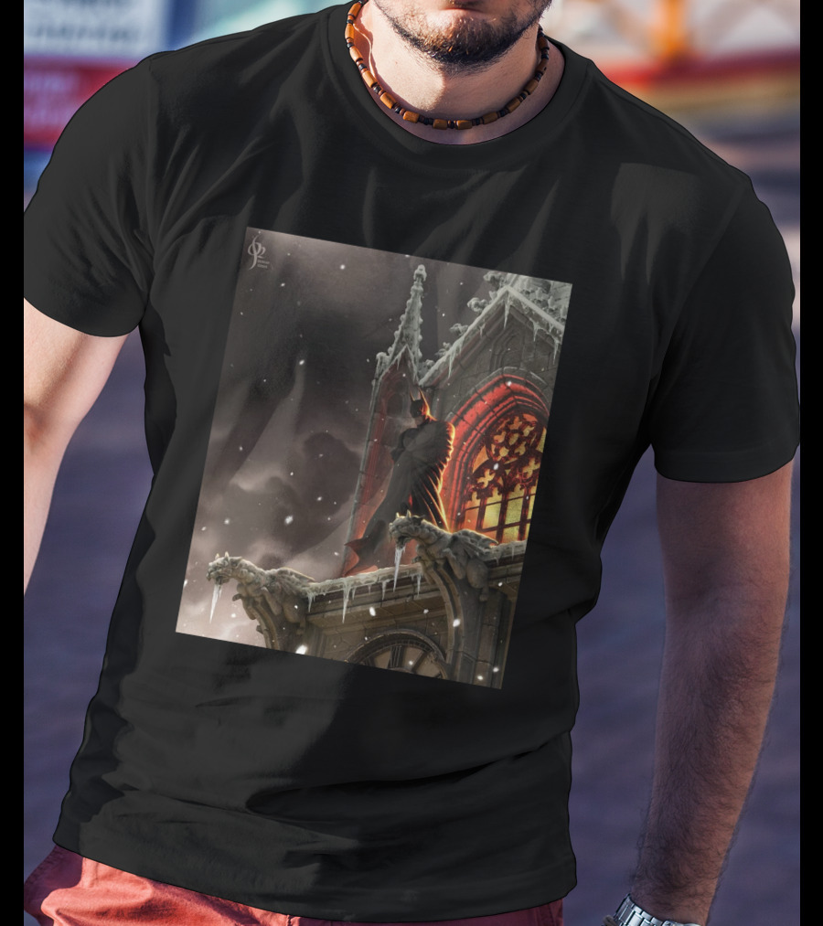 A Knight In The Frost Gothic Cathedral Snowfall Scene T-Shirt