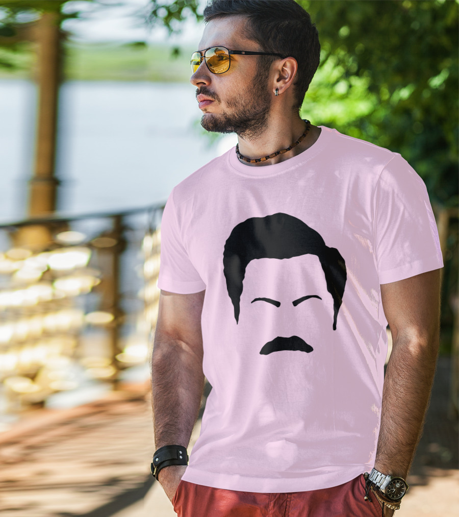 Ron Swanson Mustache Face Silhouette Parks And Recreation T-Shirt
