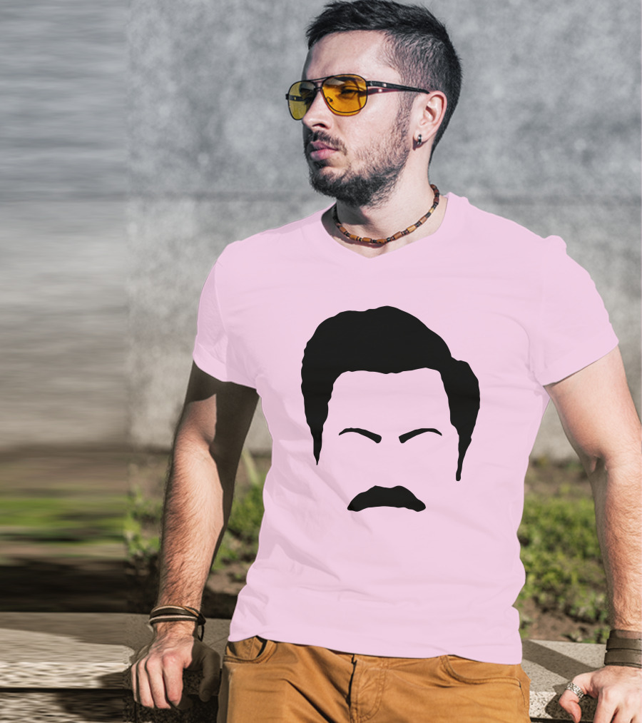 Ron Swanson Mustache Face Silhouette Parks And Recreation T-Shirt