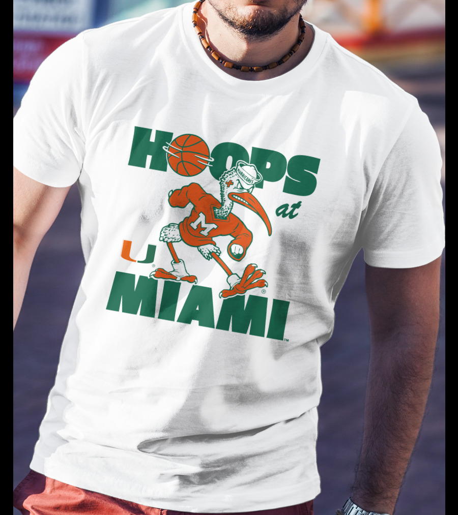 Hoops At Miami Hurricanes Basketball U Miami Bird Mascot T-Shirt