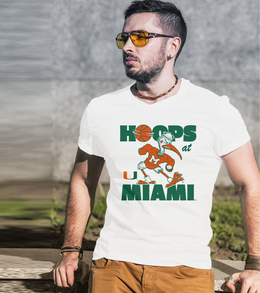 Hoops At Miami Hurricanes Basketball U Miami Bird Mascot T-Shirt