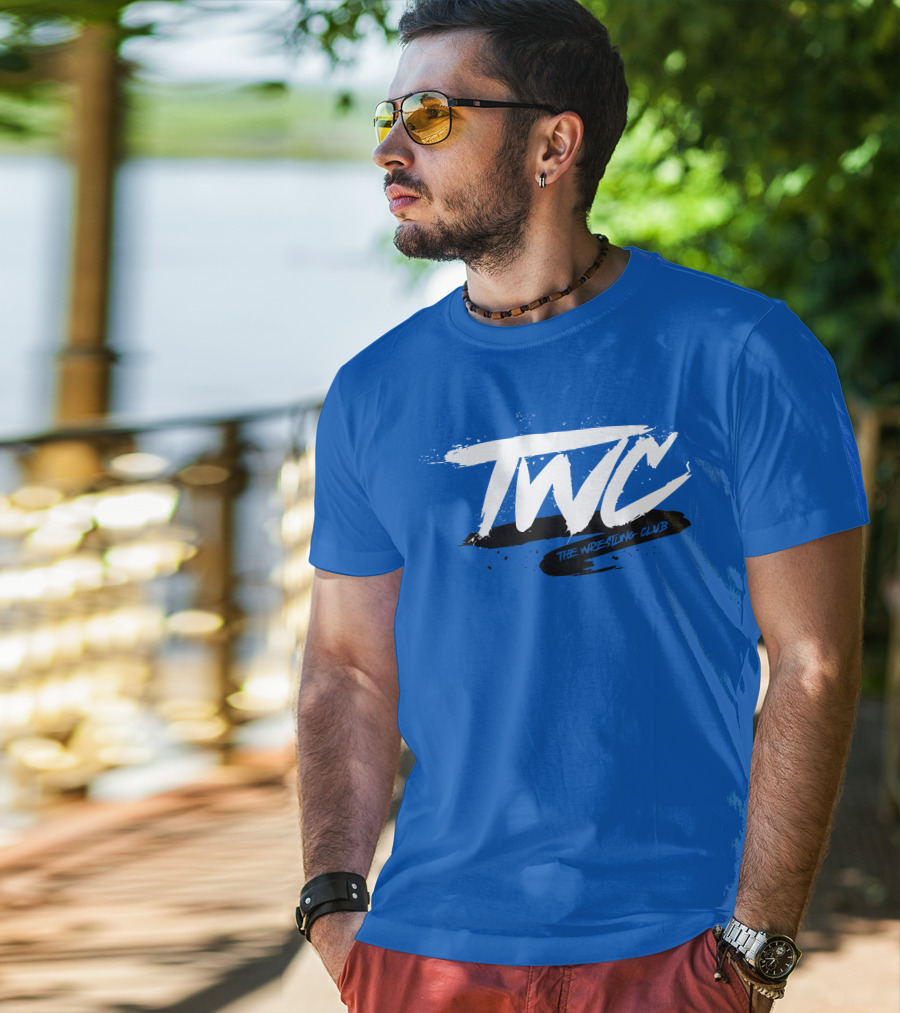 TWC The Wrestling Club Bold Brushstroke Logo On Blue T-Shirt