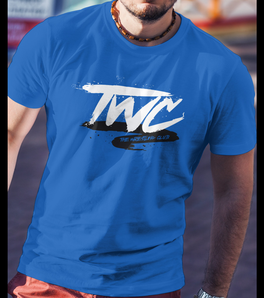 TWC The Wrestling Club Bold Brushstroke Logo On Blue T-Shirt