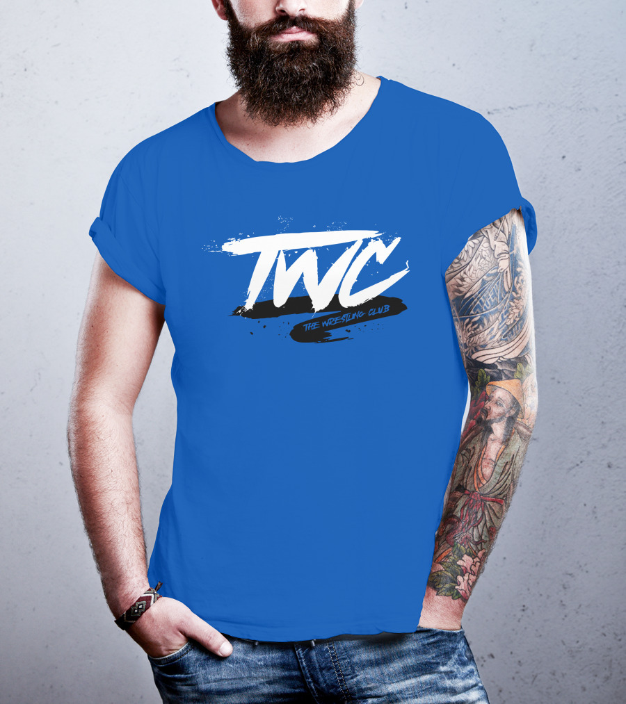 TWC The Wrestling Club Bold Brushstroke Logo On Blue T-Shirt