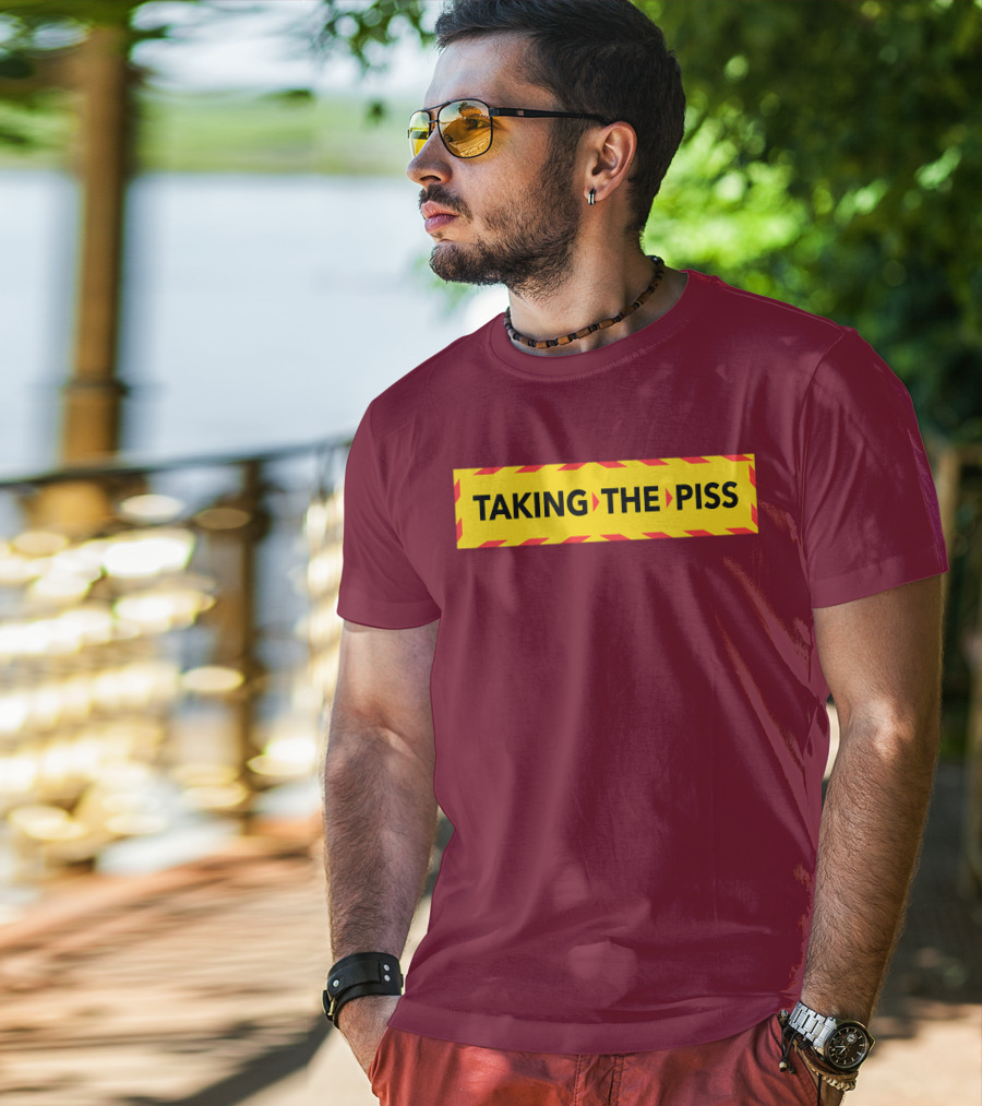 TAKING THE PISS Yellow Black Striped Warning Sign T-Shirt