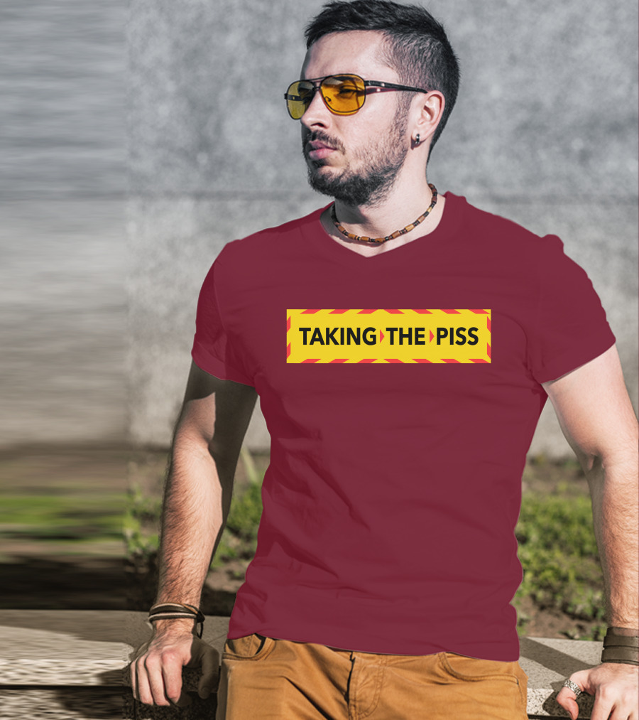 TAKING THE PISS Yellow Black Striped Warning Sign T-Shirt