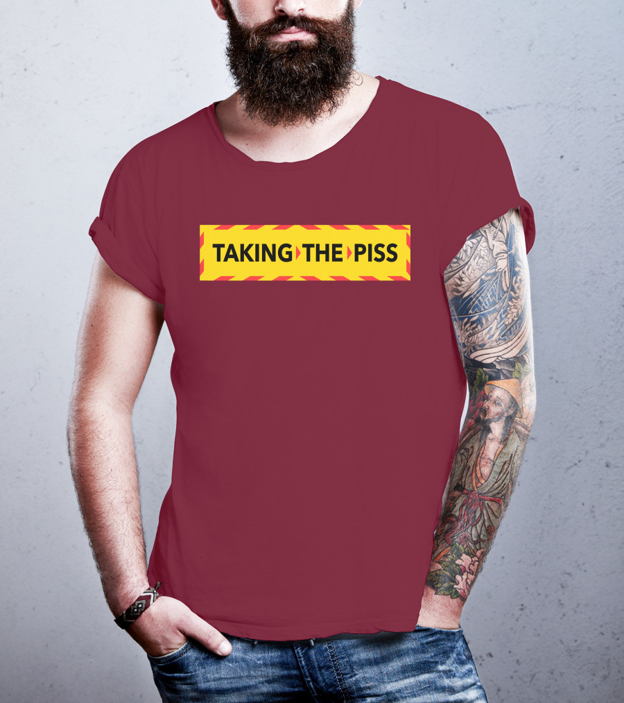 TAKING THE PISS Yellow Black Striped Warning Sign T-Shirt