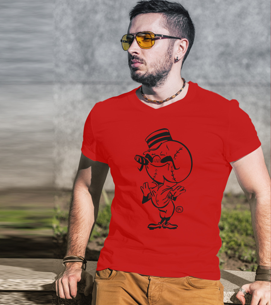 Cigar-Smoking Baseball Head Cartoon With Hat T-Shirt