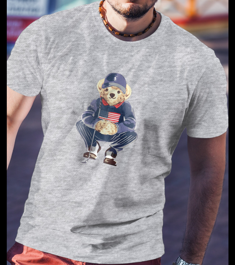 Justin Thomas Polo Golf Bear USA Flag T-Shirt