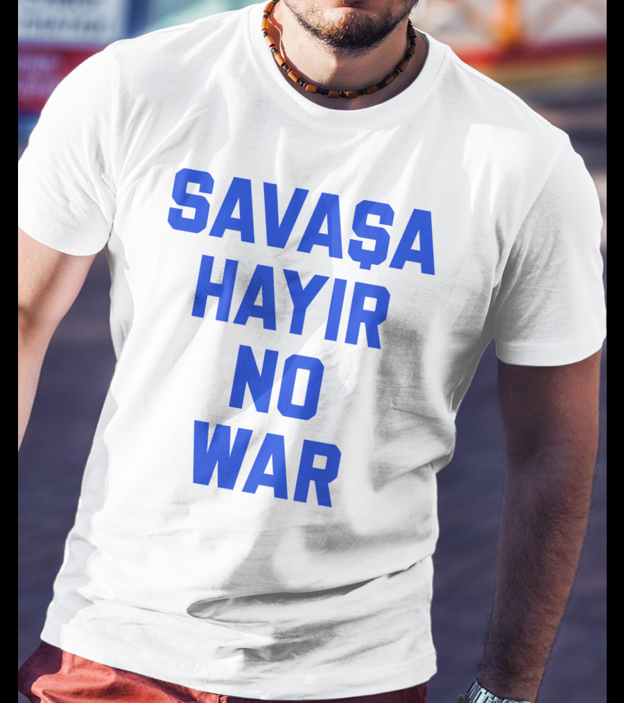 Savaşa Hayır No War Blue Text T-Shirt