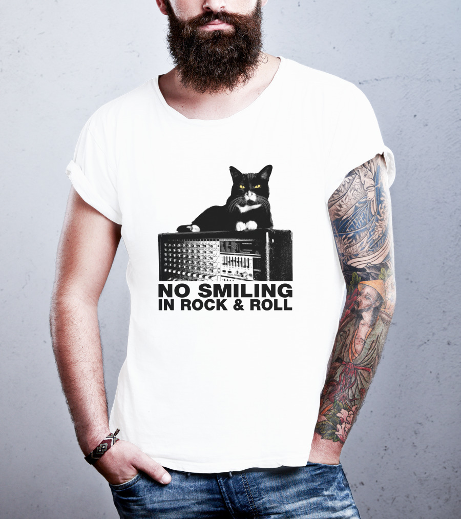 No Smiling In Rock And Roll Cat On Amplifier T-Shirt