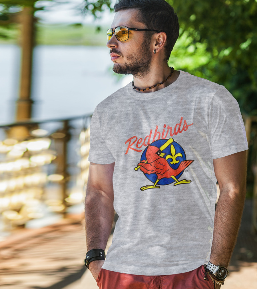 Redbirds Vintage Throwback Blue Circle Fleur-de-Lis T-Shirt
