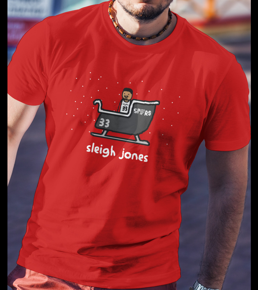 Sleigh Jones Spurs 33 Holiday Merch NBA Paint T-Shirt