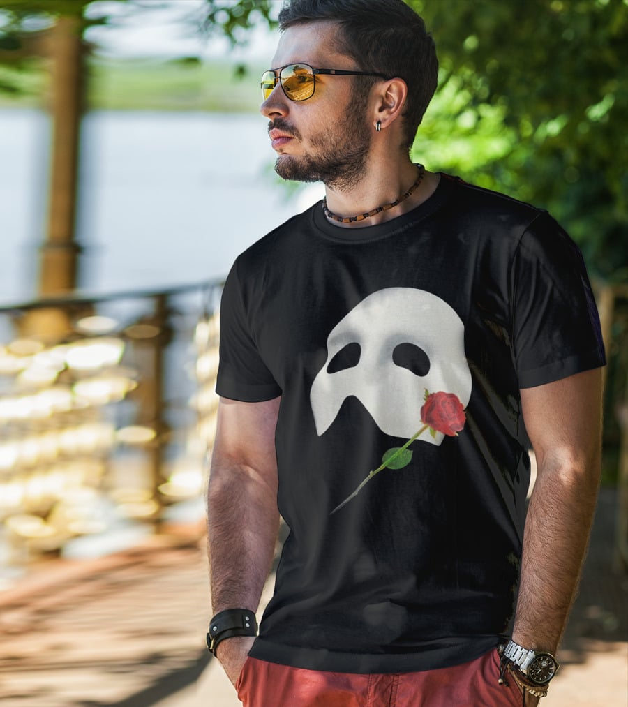 The Phantom Of The Opera 1988 Mask And Red Rose Iconography T-Shirt