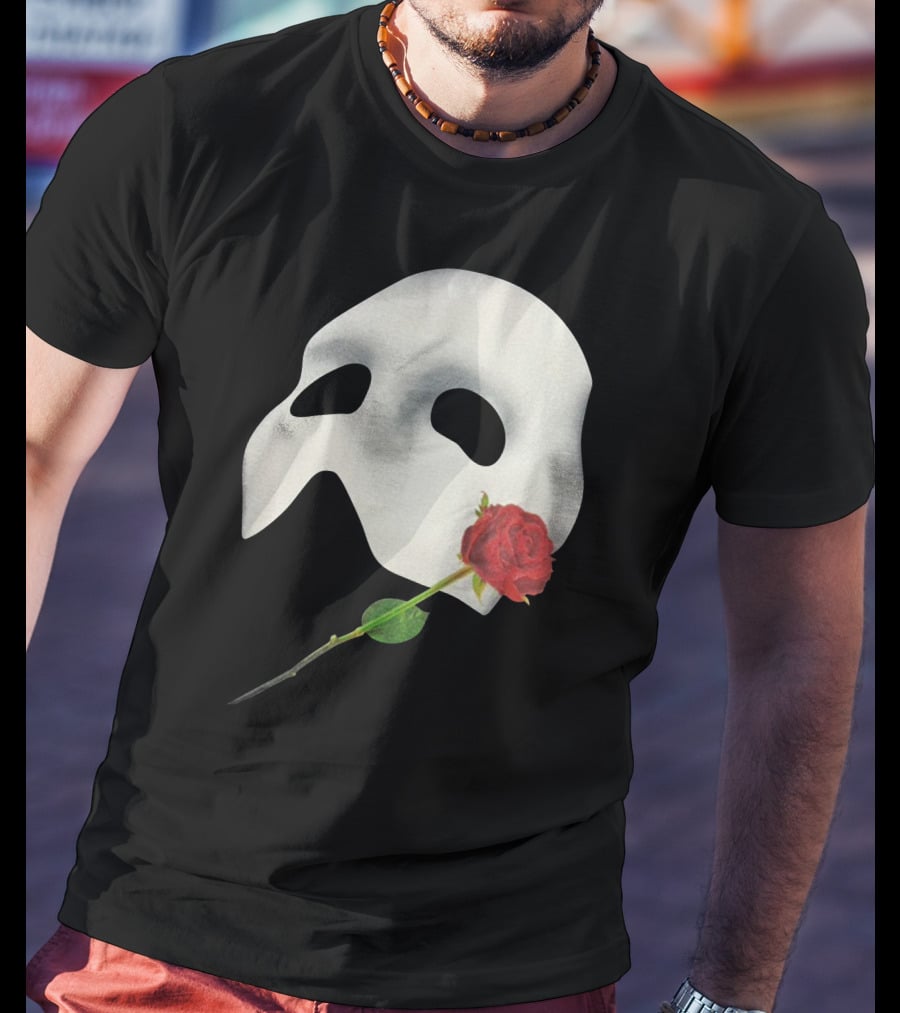 The Phantom Of The Opera 1988 Mask And Red Rose Iconography T-Shirt