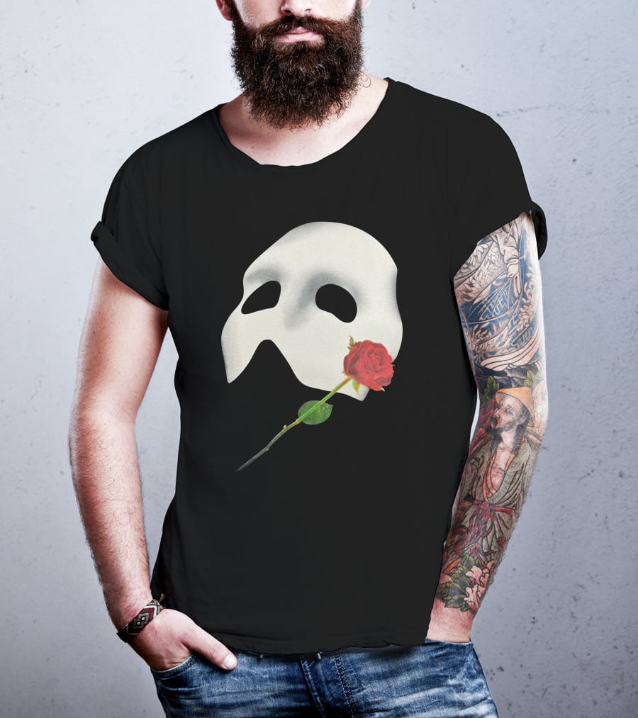The Phantom Of The Opera 1988 Mask And Red Rose Iconography T-Shirt