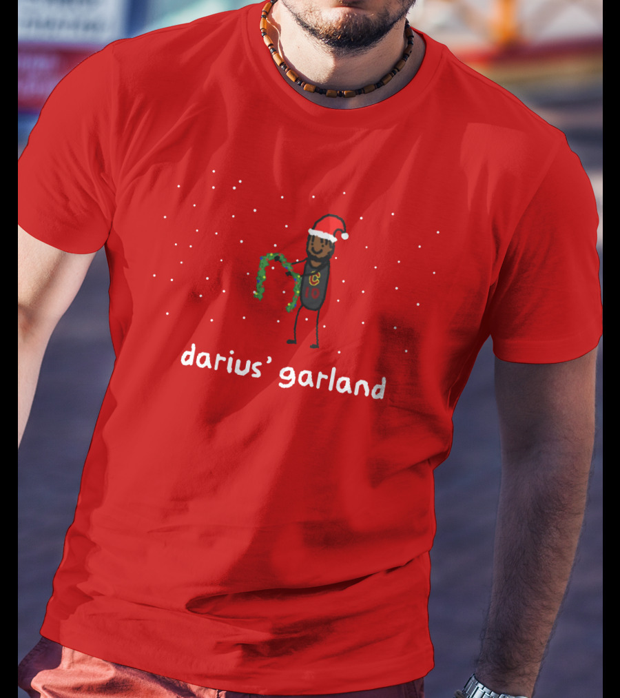 Darius' Garland Festive Christmas Cartoon With Santa Hat And Green Decoration T-Shirt