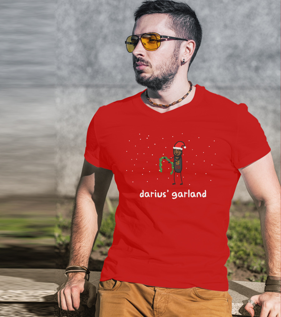 Darius' Garland Festive Christmas Cartoon With Santa Hat And Green Decoration T-Shirt