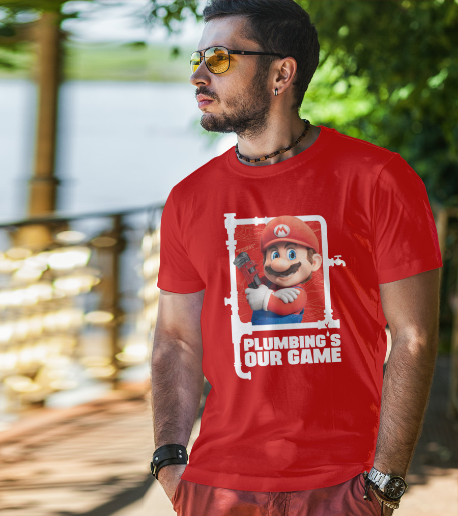 Mario Plumbing's Our Game Plumber's Iconic Red Outfit And Wrench T-Shirt