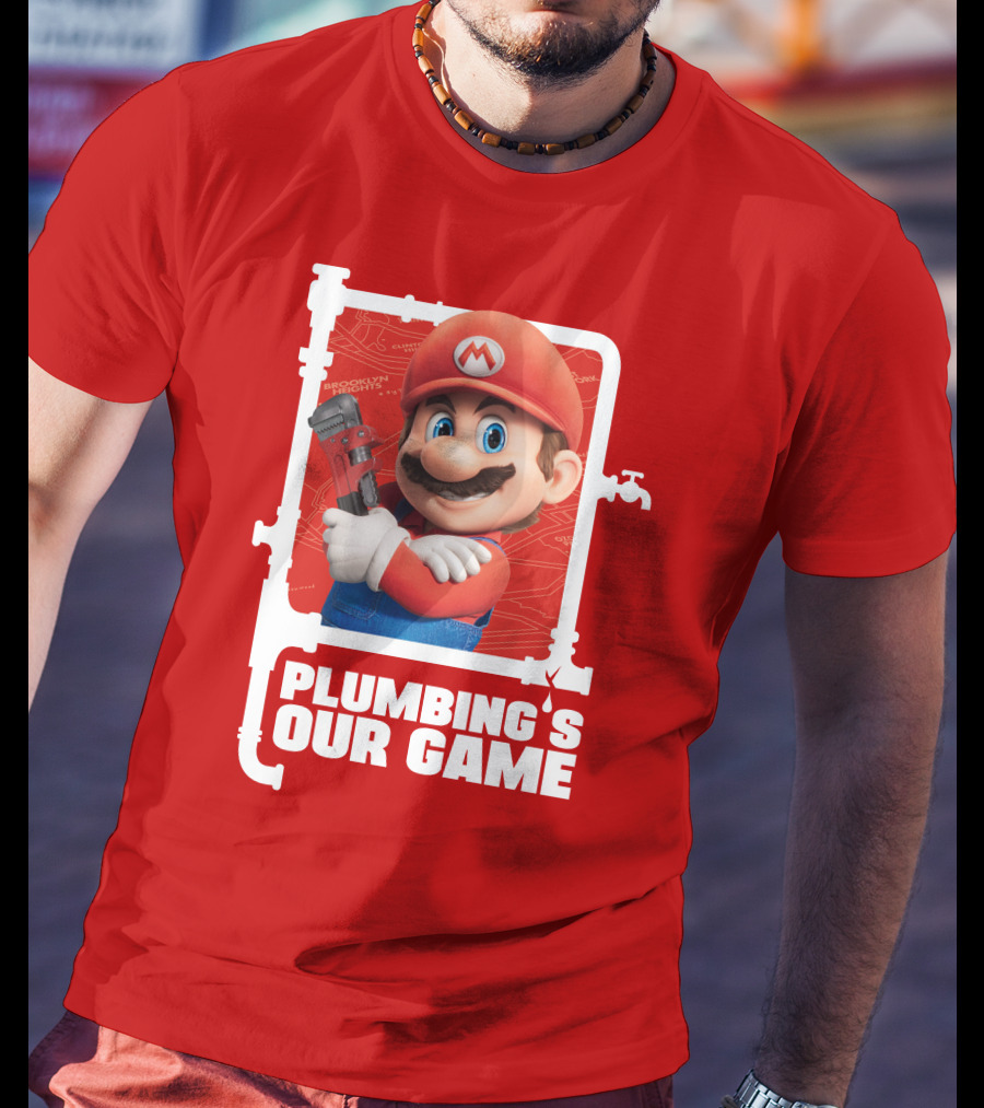 Mario Plumbing's Our Game Plumber's Iconic Red Outfit And Wrench T-Shirt