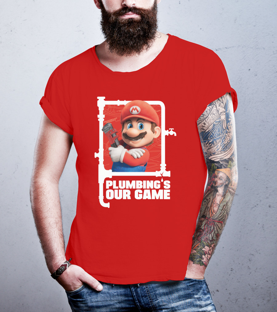 Mario Plumbing's Our Game Plumber's Iconic Red Outfit And Wrench T-Shirt