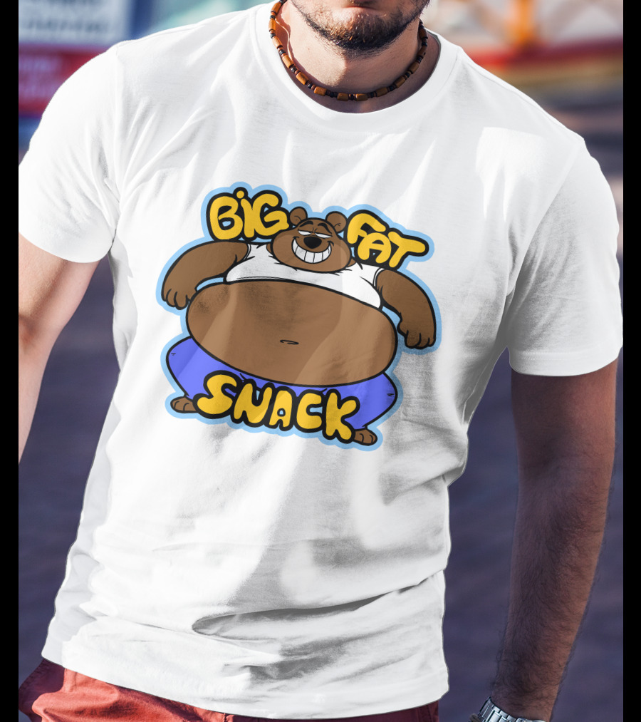 Big Fat Snack Bear Grinning In White Tank And Blue Pants T-Shirt