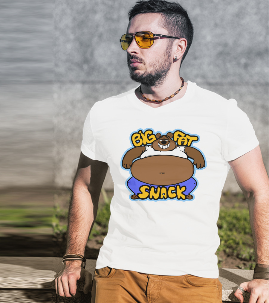 Big Fat Snack Bear Grinning In White Tank And Blue Pants T-Shirt