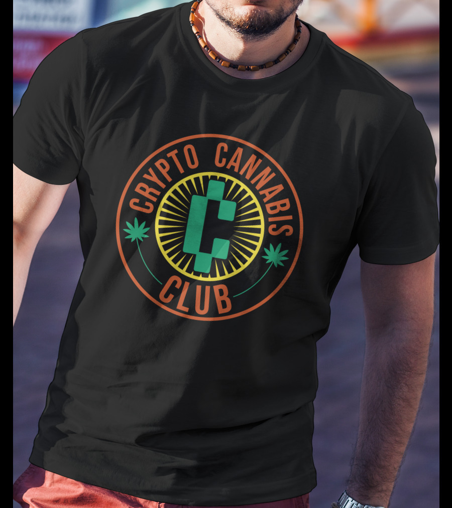 Crypto Cannabis Club Obieron17201 Circle Emblem With Leaf And Green C T-Shirt