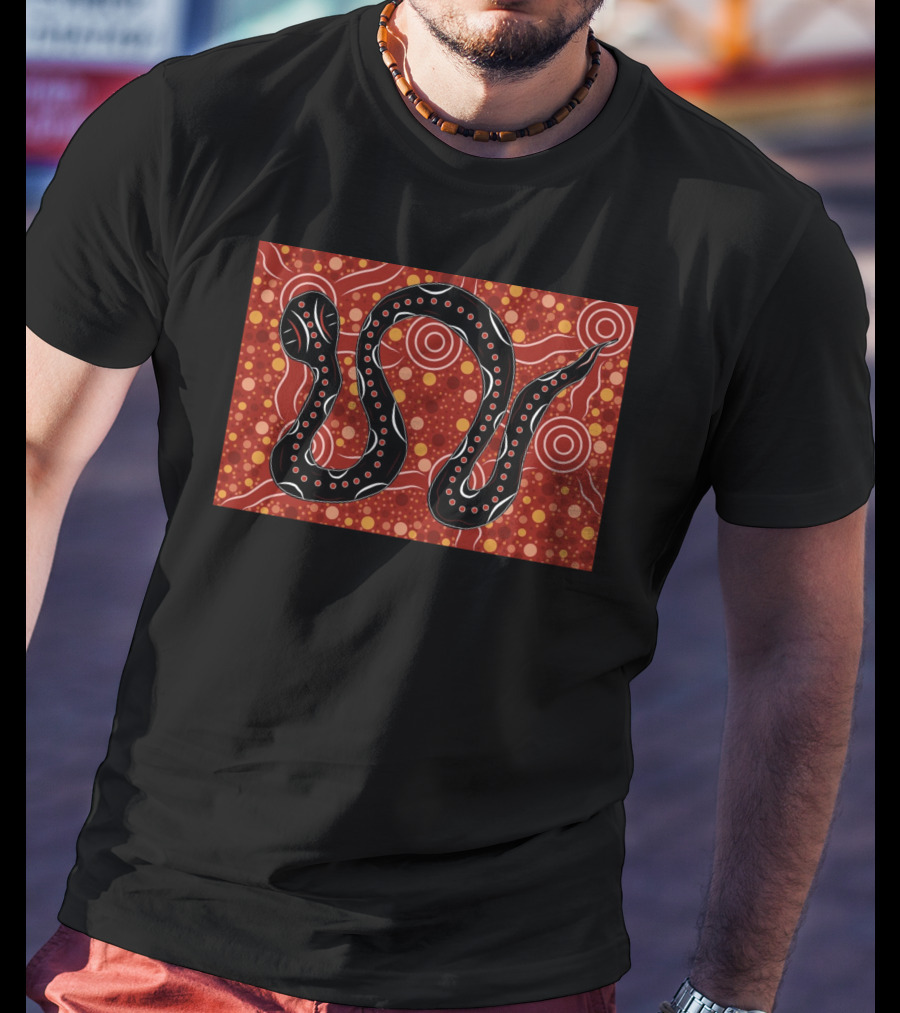 Mhugga Gavin Smith Indigenous Snake Art Red T-Shirt
