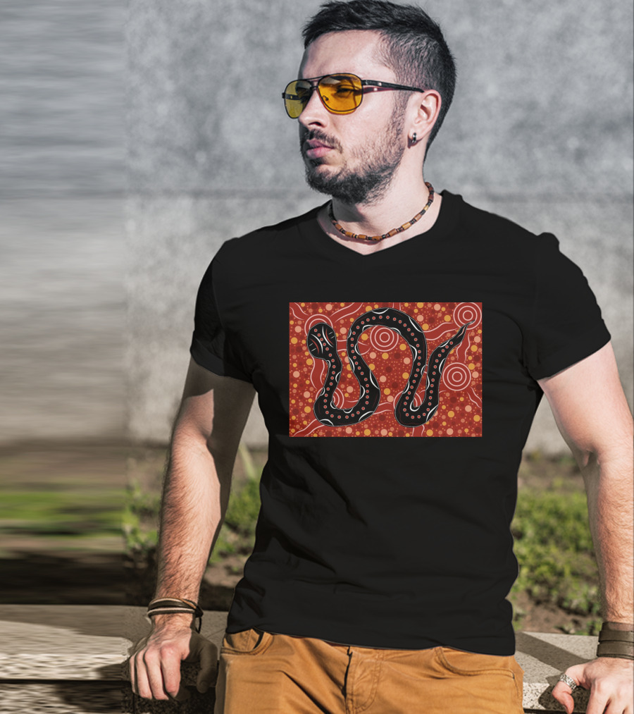 Mhugga Gavin Smith Indigenous Snake Art Red T-Shirt