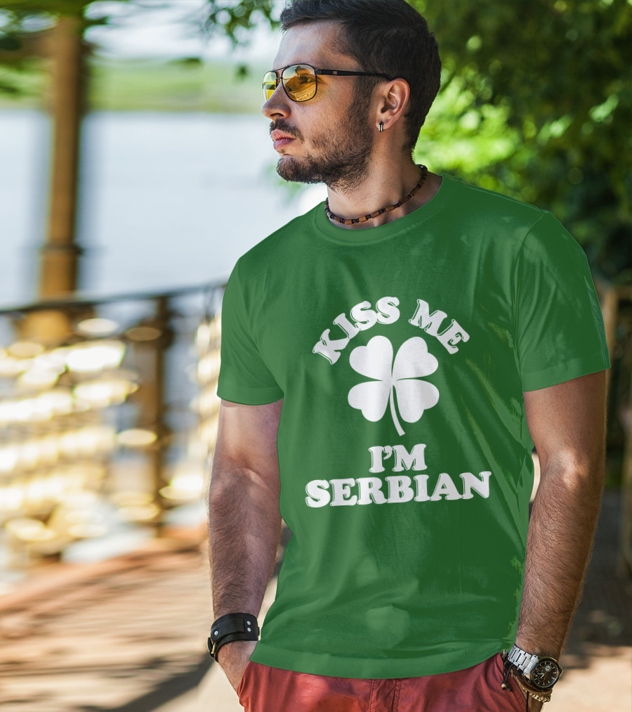 Kiss Me I’m Serbian Four-Leaf Clover St. Patrick’s Day T-Shirt