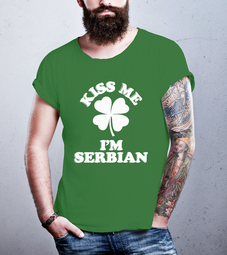 Kiss Me I’m Serbian Four-Leaf Clover St. Patrick’s Day T-Shirt
