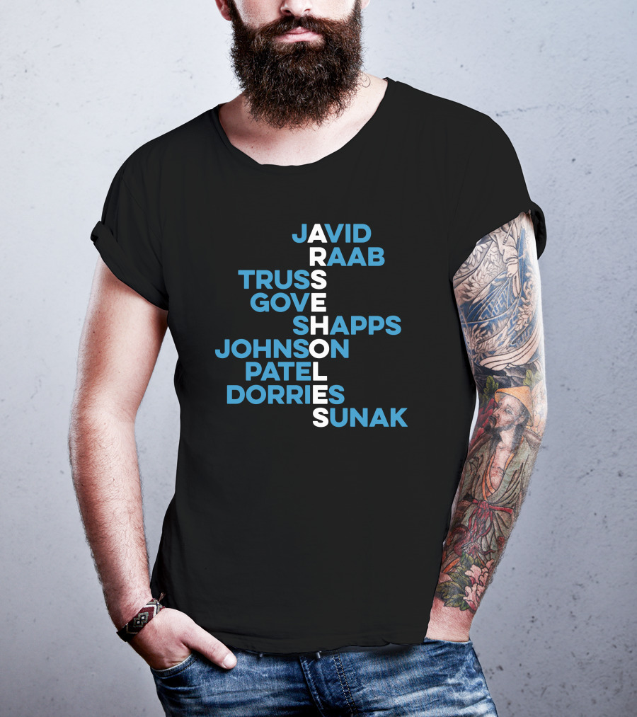 Javid Raab Truss Gove Shapps Johnson Patel Dorries Sunak Vertical Names T-Shirt
