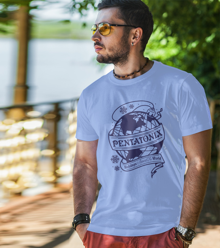 Pentatonix Holidays Around The World Globe And Snowflakes T-Shirt