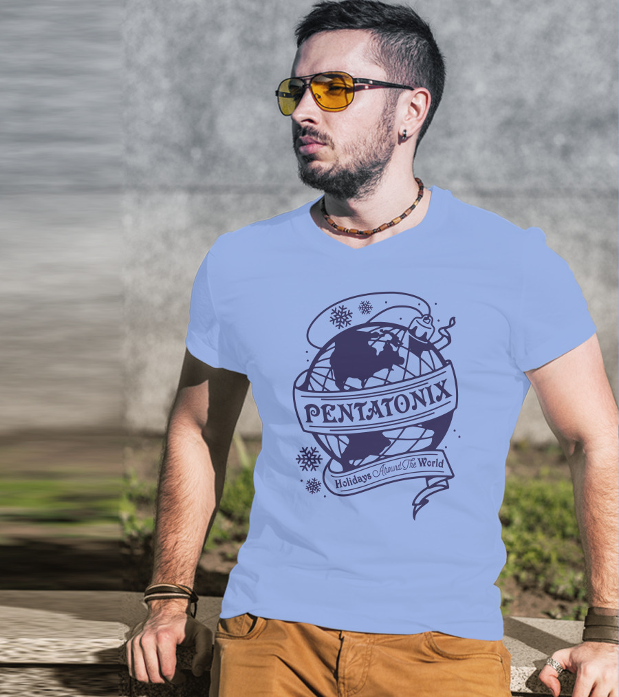Pentatonix Holidays Around The World Globe And Snowflakes T-Shirt