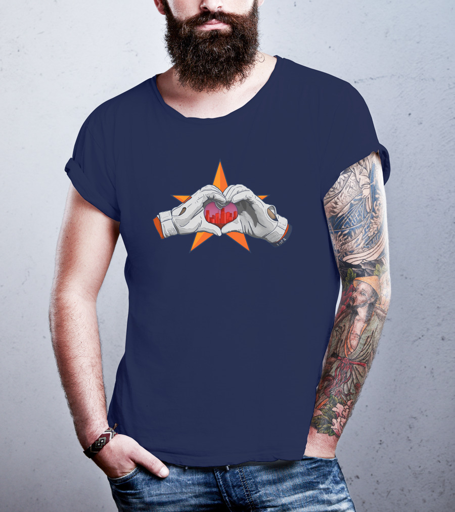 713Shirts Love Hou Astronaut Hands Heart Skyline Star Background T-Shirt