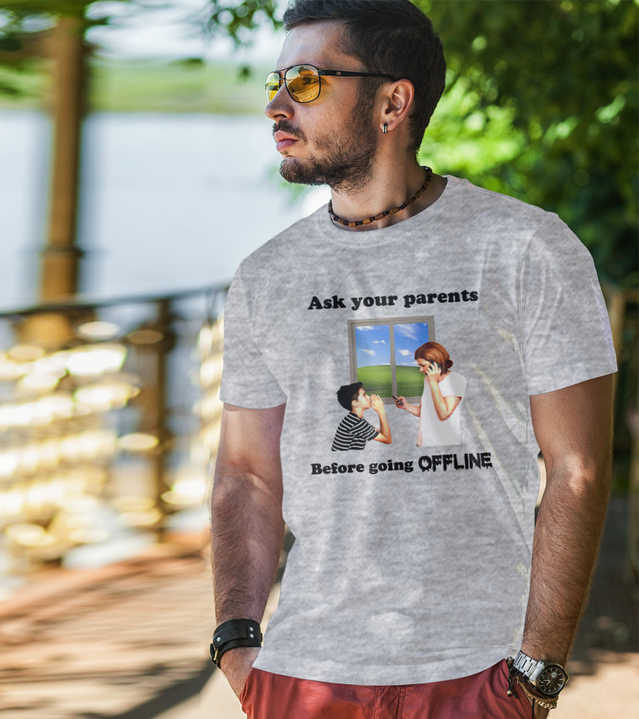 Ask Your Parents Before Going Offline Retro Technology Humor Scene T-Shirt
