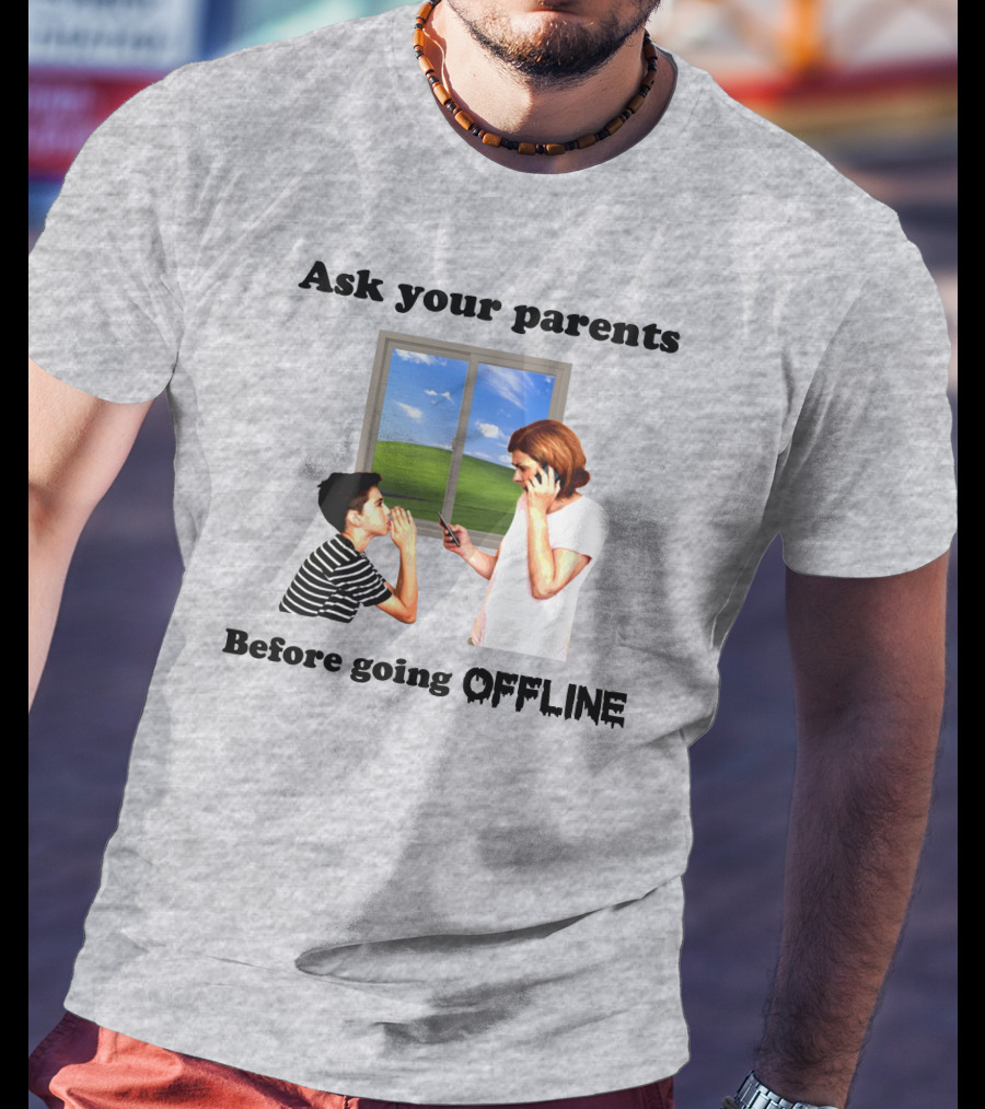 Ask Your Parents Before Going Offline Retro Technology Humor Scene T-Shirt