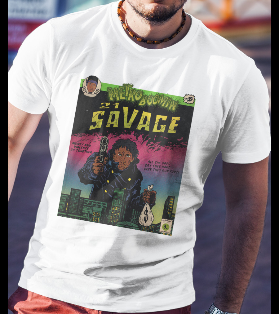 Metro Boomin 21 Savage Heroes And Villains Comic Money And Violence Go Together T-Shirt