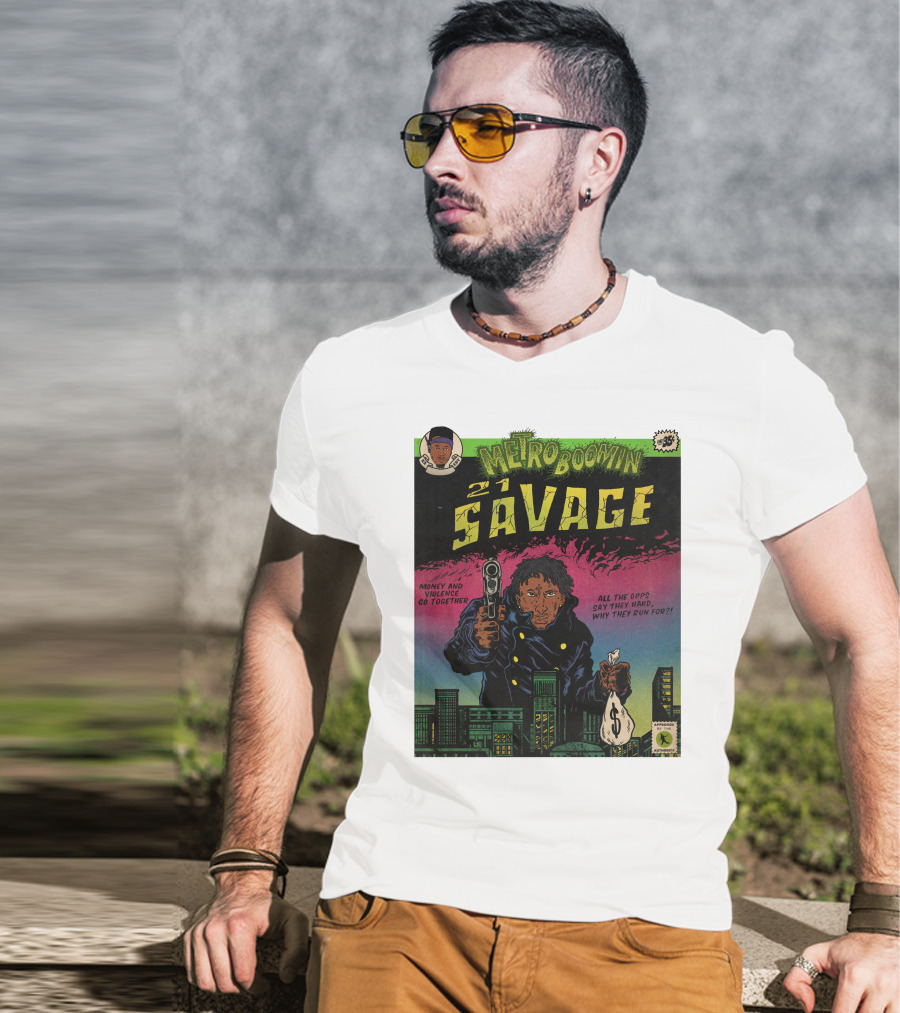 Metro Boomin 21 Savage Heroes And Villains Comic Money And Violence Go Together T-Shirt