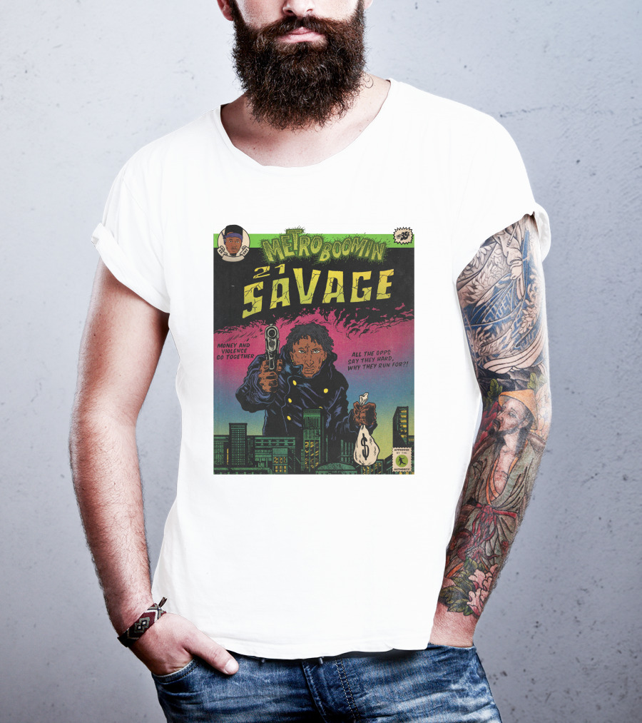 Metro Boomin 21 Savage Heroes And Villains Comic Money And Violence Go Together T-Shirt