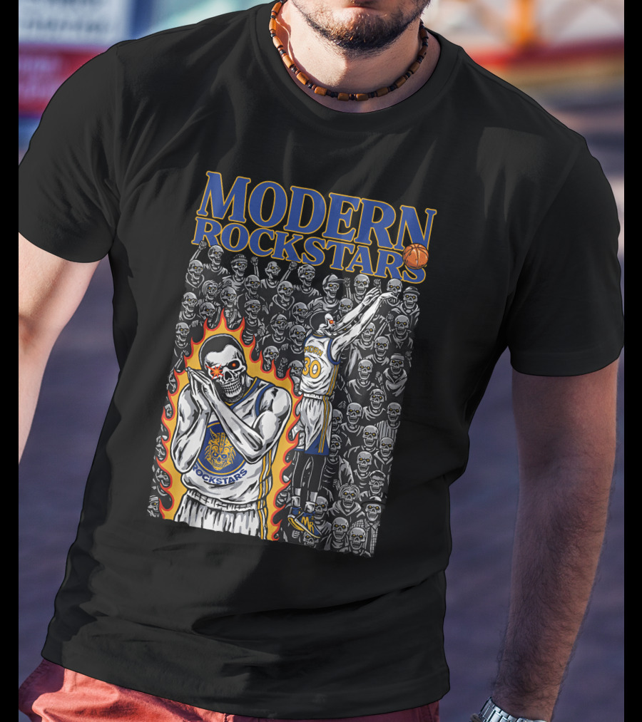 MODERN ROCKSTARS Basketball Flames And Skulls T-Shirt