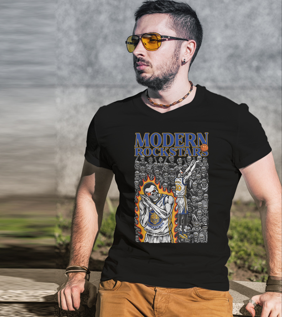 MODERN ROCKSTARS Basketball Flames And Skulls T-Shirt