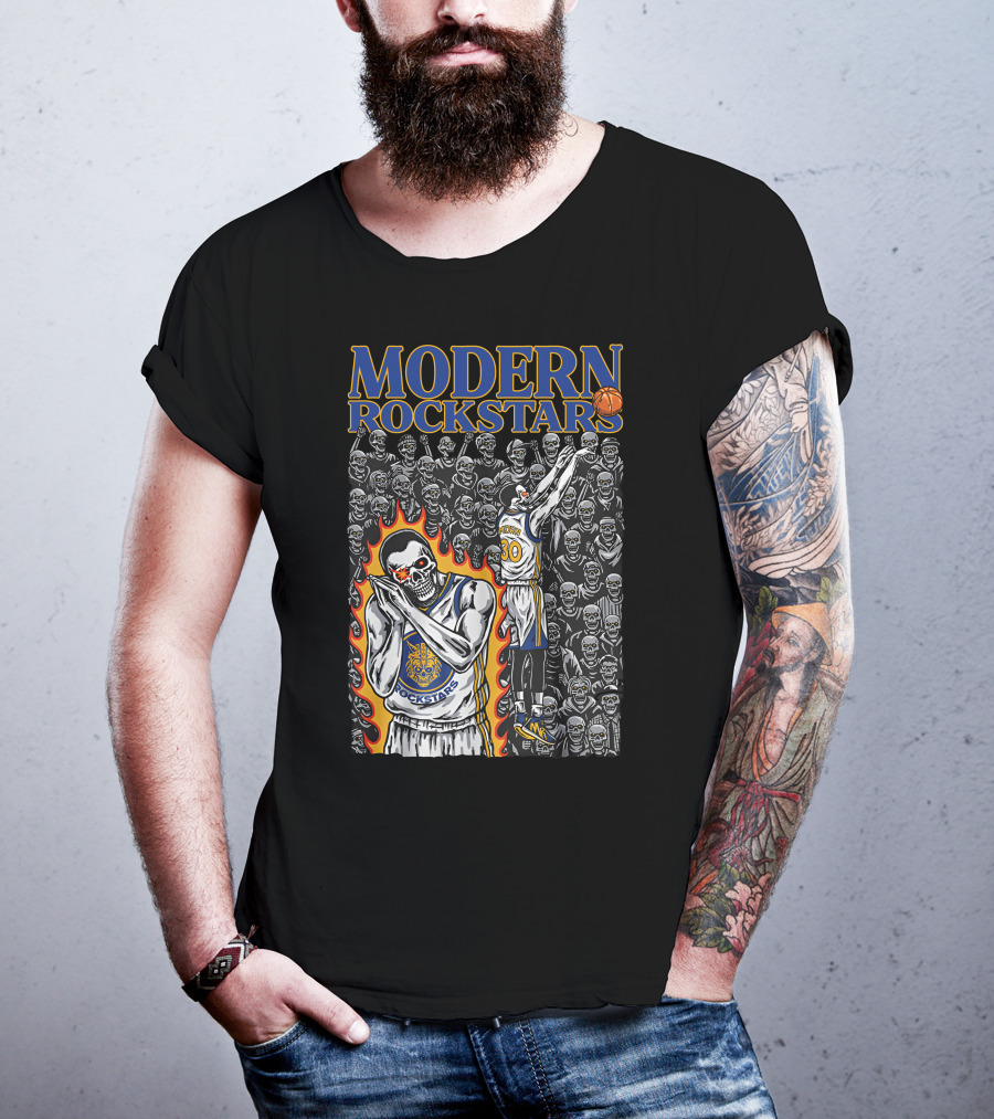 MODERN ROCKSTARS Basketball Flames And Skulls T-Shirt