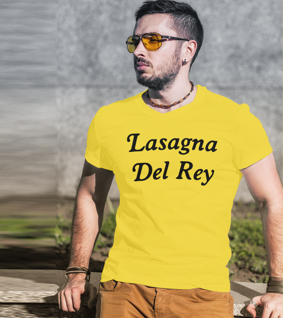 Lasagna Del Rey Yellow Block Text T-Shirt