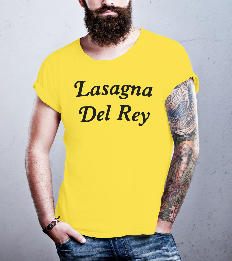 Lasagna Del Rey Yellow Block Text T-Shirt
