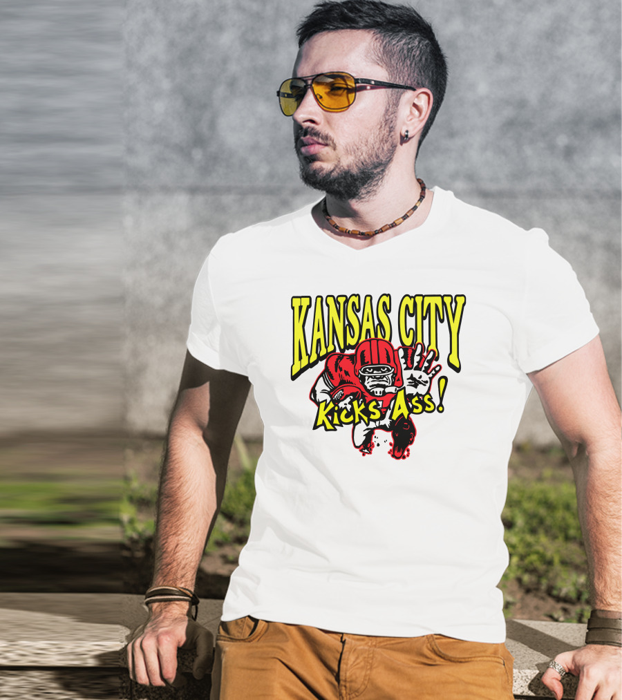 Kansas City Kicks Ass Red Football Player T-Shirt