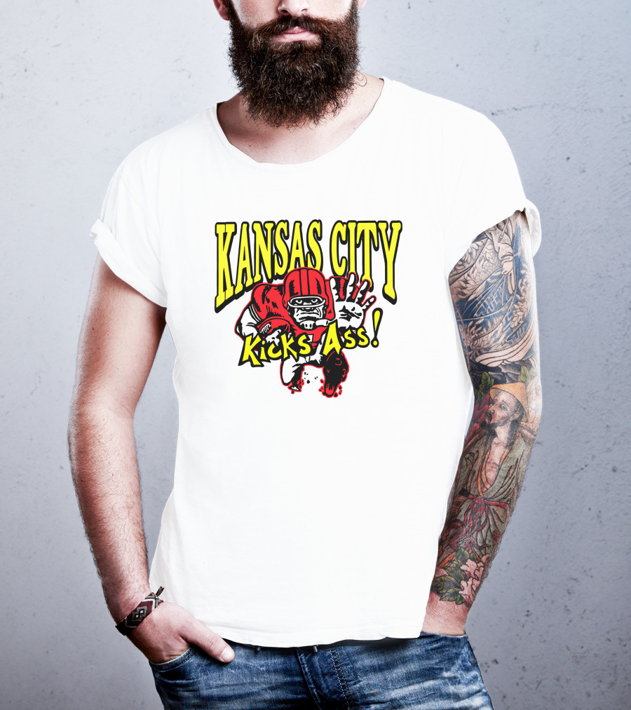 Kansas City Kicks Ass Red Football Player T-Shirt